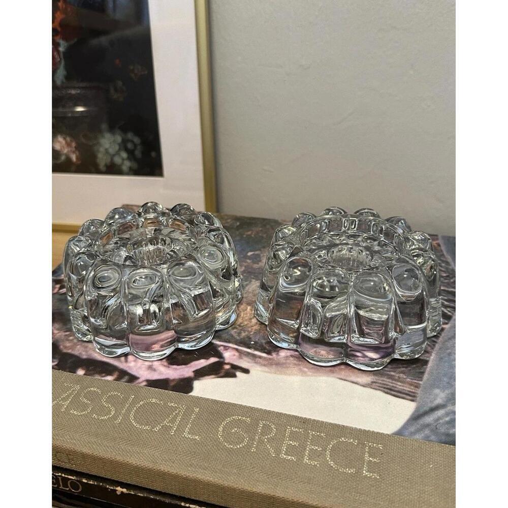 Pair of Princess House Lead Crystal Reversible Pillar Candle Stick Holders